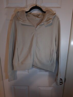 In Good State Women's Beige Solid Full Zip Hooded Hoodie Pockets Size S